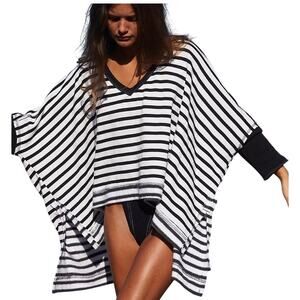 FREE PEOPLE x WE THE FREE Main Squeeze Boho Black White Striped Top